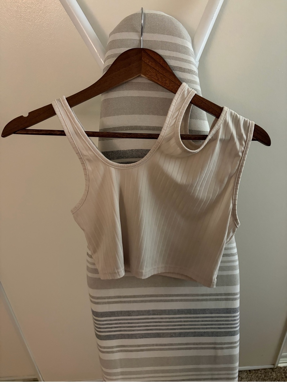 SHEIN Ribbed Crop Tank Top in Light Beige